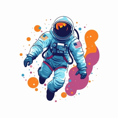 astronaut, blue colors, Clipart Design, white background, vector illustration, flat vector, rounded forms, vibrant colors, colorful, Figma, dribbble, Adobe Illustrator