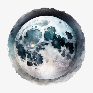 fantasy moon clipart circle on a white background, fantasy watercolor illustration, detailed, high res 8k