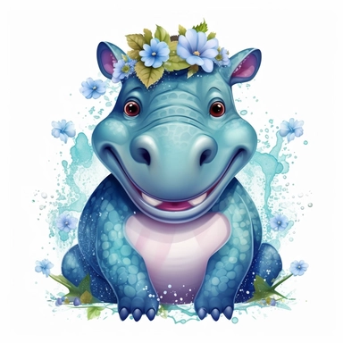 Cute Beautiful Happy Face Fairy Hippo Full Body Sublimation Clipart ,Cartoon,hyper realistic, intricate detail, illustration style,high solution,on the white background