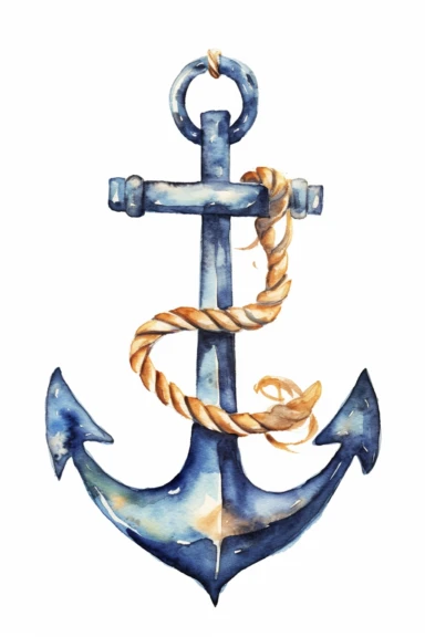 Nautical Navy Blue Anchor watercolor clipart cute isolated on white background