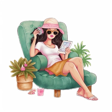 Relaxing Chill Glam Girl Clipart Png Graphic variety of sticker die cut clip art 4 separate clip art items pink. stool , pink purse