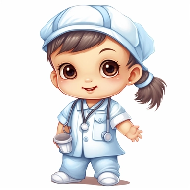 Clipart illustration cute friendly cartoon baby nurse girl white background NO animal
