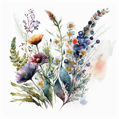 sushma hegde watercolour floral art wild flowers white background clipart variation of arrangement, lighter colours