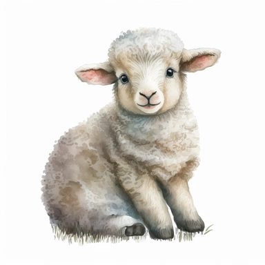 watercolor, cute clipart baby sheep sitting