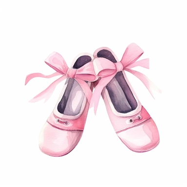 Cute little ballet shoes with pink ribbons clipart, pastel color, white background