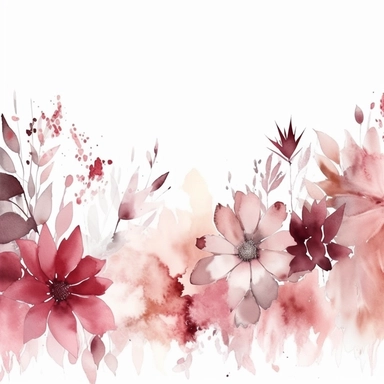 watercolor floral seamless border Dusty pink - red, white - Clipart, minimal, white background, minimal, big empty space in centre