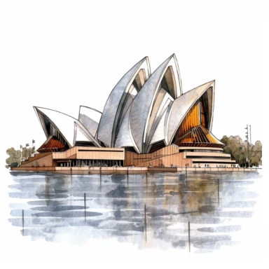 a Australia Sydney Opera House in the style of watercolour clipart with detailed brush strokes