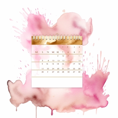 sweet pink and gold watercolor,calendar icon clipart,isolated white background, hand painting , single design, pastel pink, cream, sharp, bold