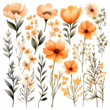 Light orange tone Watercolor Wild Floral clipart - Pre-made clipart