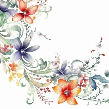 clipart thin watercolor floral flourishes , white background