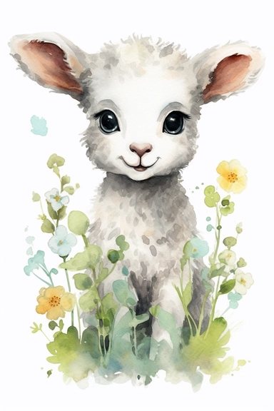 watercolor, cute baby lamb, nursery art, farm, clipart