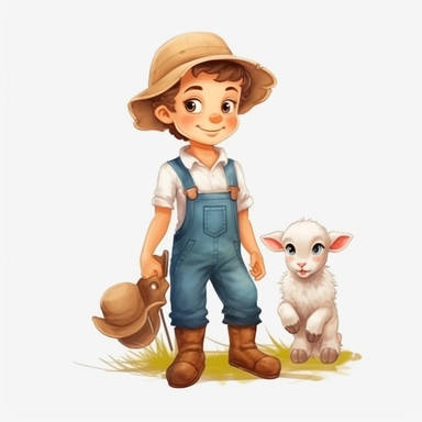 hd clipart, farmer, child farm animal theme, cartoon style, white background, fully detailed,