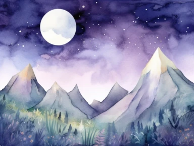 Simple mountain range with Whimsical rolling hills and mountains for a children's book, night scene, watercolor, clipart, white background,