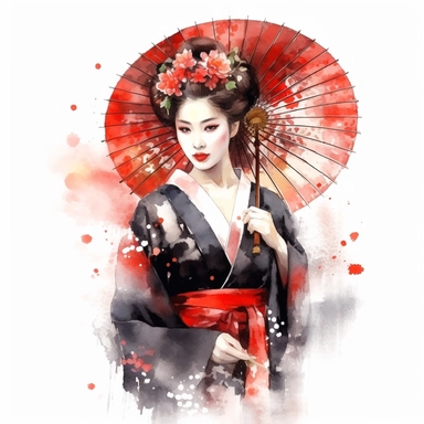 watercolor style, geisha clipart, isolated on white background, 4K