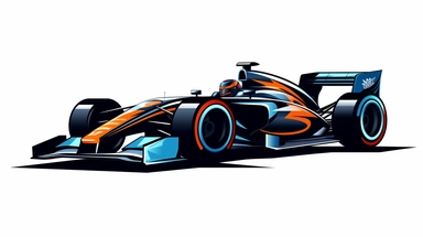 Contemporary vector clipart featuring a stylized indy car, represented by bold lines and abstract shapes, highlighting the car's distinctive design and speed, suitable for use in logos, icons, or racing-related infographics, on a clean white background