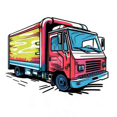 delivery truck, clipart, digital illustration, white background, bold outline