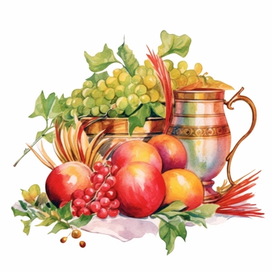 watercolor clipart of Christmas banquet, red green gold colors, isolated on white background