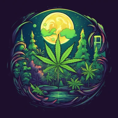 cartoon effect, logo, circle, cannabis, medical, clipart, moon light, nice colours, details