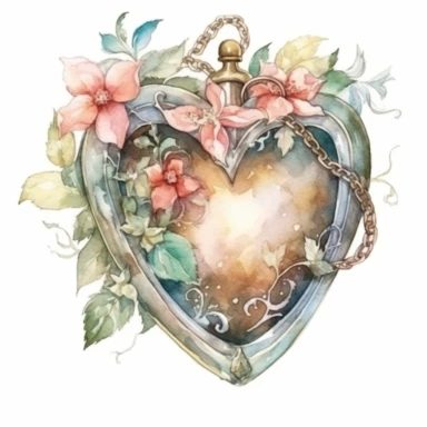 Fairy Floral Locket Heart Watercolor CLipart,Isolated,White Background