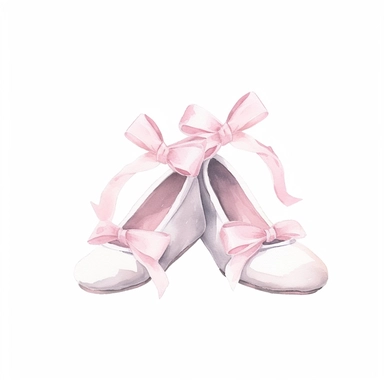 Cute little ballet shoes with pink ribbons clipart, pastel color, white background