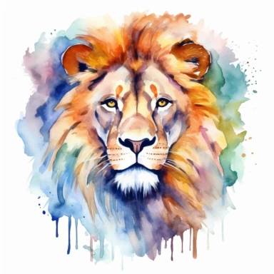 A lion's head or a full-body image, symbolizing strength, courage, and leadership, watercolor art, clipart