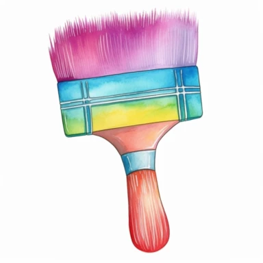 a angled brushe for painting for classroom ,watercolor clipart, Cute kawaii , single object, illustration by katie daisy style,png transparent,white background for removing background - - no text shadow font watermark