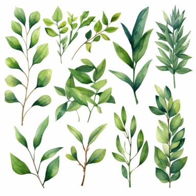 greenery watercolor clipart 12 by 12 inches in white background