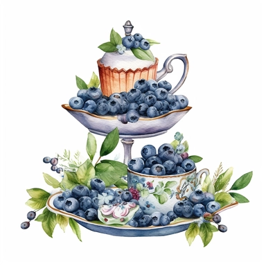 Watercolor blueberries Farmhouse tiered tray, breakfast window , watercolor clipart, details