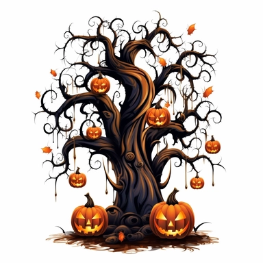 Spooky Tree Halloween Clipart on a white background