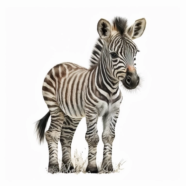 cute small baby zebra watercolor clipart safari white background many details high quality realistic