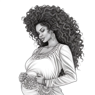 coloring page . Beautiful black woman .pregnant baby bump showing , beautiful, clipart, school background, detailed, happy, glamorous