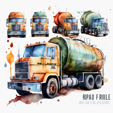 Fuel Truck Watercolor, Fuel Trucks Boys Clipart Nursery Décor Oil Tank Truck PNG Commercial Use Fuel Vehicle Cars Watercolor Illustration