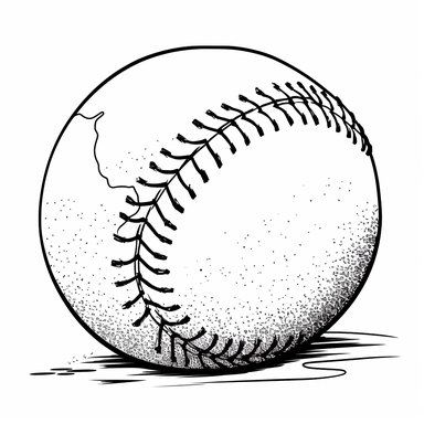 clipart cartoon one baseball ball in the style of Pierre-Auguste Renior black and white coloring book, black and white smooth thick lines, solid white background, no background
