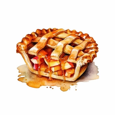 fall sliced apple pie watercolor clipart on a white background watercolor , in the style of rural america, high resolution, sarah purser, rural life scenes, large canvases, illustration, celebration of rural life , no watermark, text, words, paintbrush, 300 DPI, the images do not stick together, no text in the picture