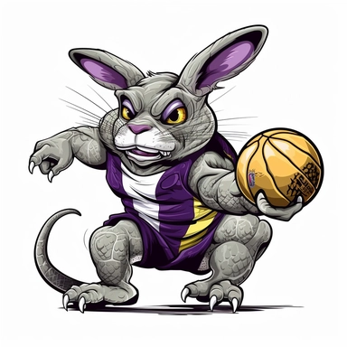 Original LA lakers, Lebron as funny animals playing basketball. Comic Design 3d clipart with black contours. White background