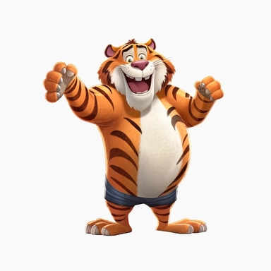 a tiger making goofy face, full body image, pixar style, clipart, white background