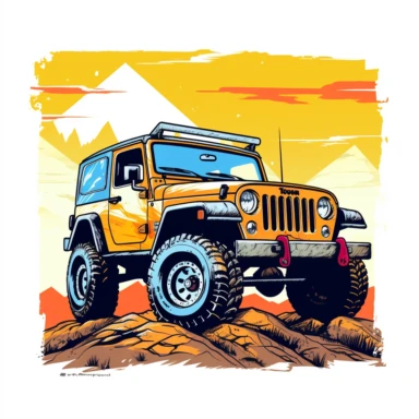 Lifted jeep sublimation clipart, neat, clean, detailed, white background, vibrant and bold colors, neat, clean, vector art