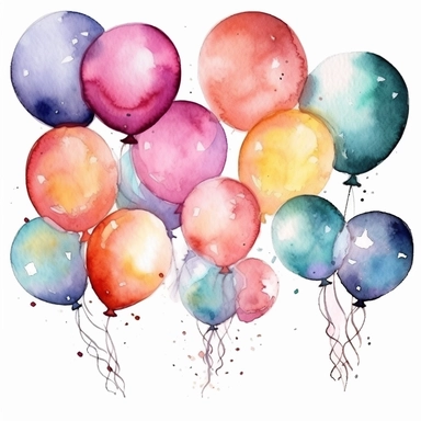 party balloons clipart, birthday party centerpiece, watercolor clipart