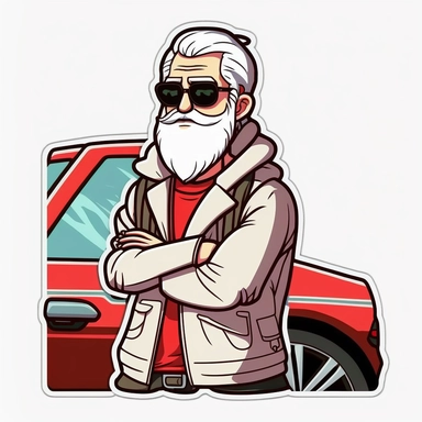 vector sticker design, anime style Santa wearing Prada clipart, white background, flat colors