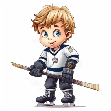 clipart of hockey player, white background, characiture