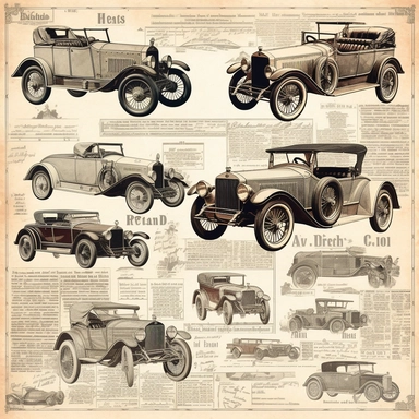 vintage style automobile newspaper illustrations clipart set, detailed 4k, clipart style, background white