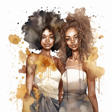 water color black adult sisters clipart
