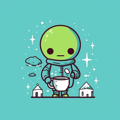alien in urban clothing holding a magical coffee mug Clipart,