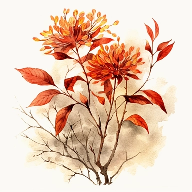 Clipart, vintage, watercolor, Burning Bush flower illustration, hand drawn, texture