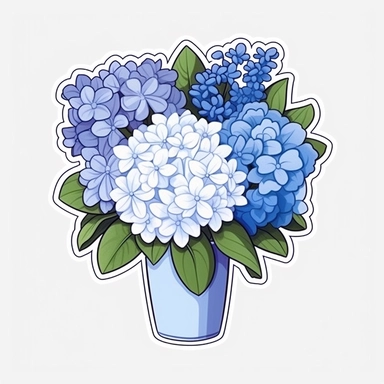 flower bouquet clipart sticker cartoon white border die cut flat design hyacinth hydrangea blue