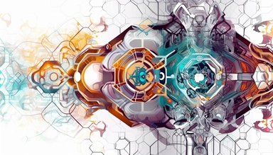 technological background with colorful hexagons and lines, in the style of white background, shaped canvas, light azure and dark amber, light gray and magenta, cybersteampunk Geometric vector shape graded blend filled, in the style of adonna khare, swirling psychedelic flourishes in electric circuit pattern white background, clipart