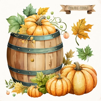 barrel of pumpkin watercolor clipart