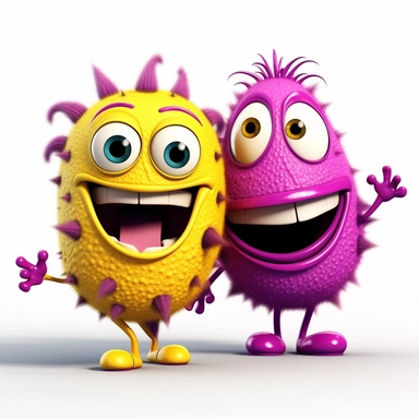 Pixar Clipart illustration cute friendly healthy in magenta and yellow and black on white background