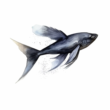 Black Ghost Knifefish Fish, water color style, clipart, white background