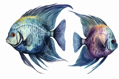 3 watercolor magestic angel fish clipart, hd, isolated on white background,spaced out